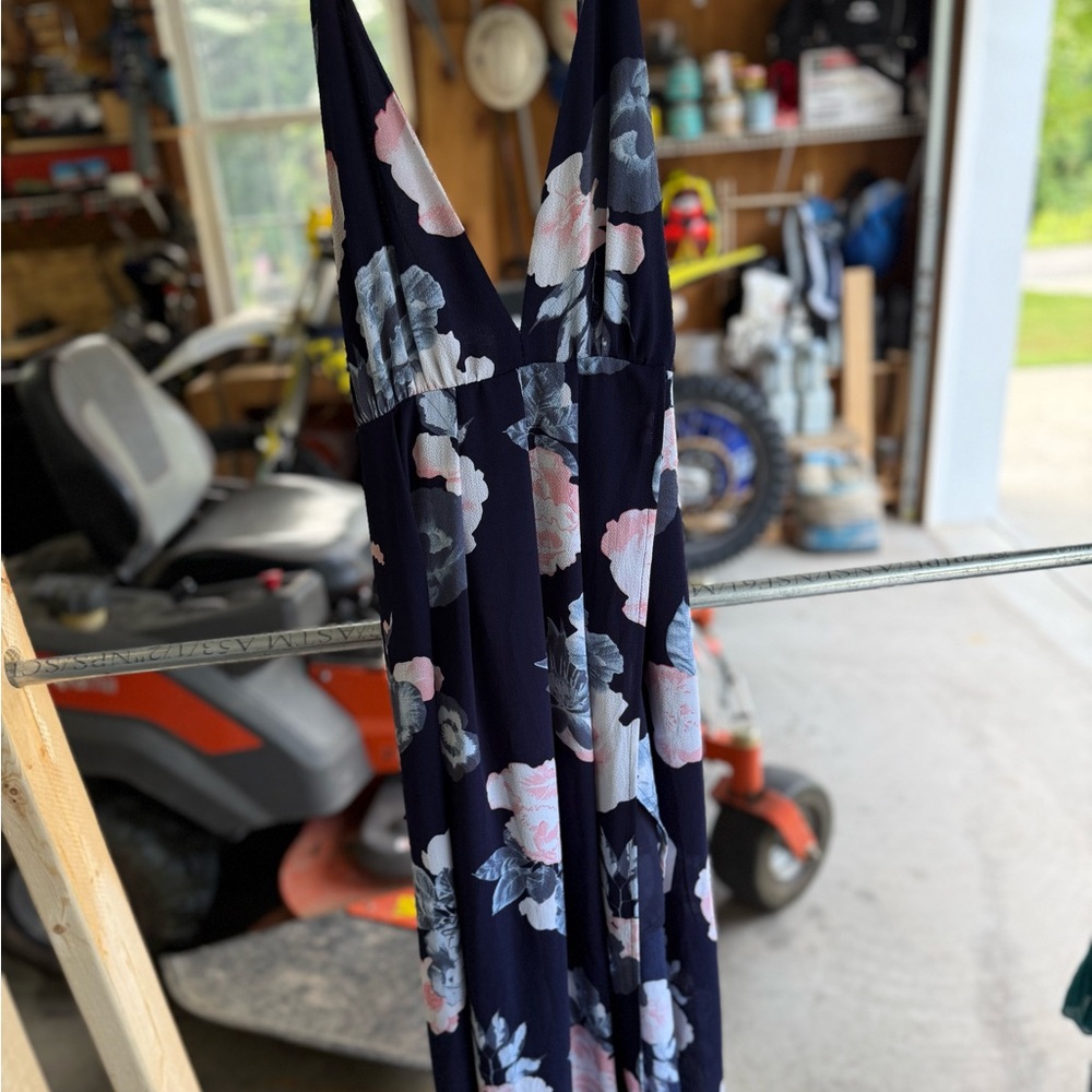 Floral V-Neck and Halter Maxi Dress with Open Back